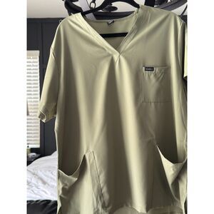 VIAOLI Olive Green V-Neck Scrub Top Short Sleeve Medical Uniform Workwear XXL